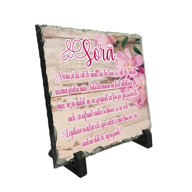 Sora vreau sa stii cat de mult tin la tine..., piatra ardezie personalizata, cu mesaj model pa040